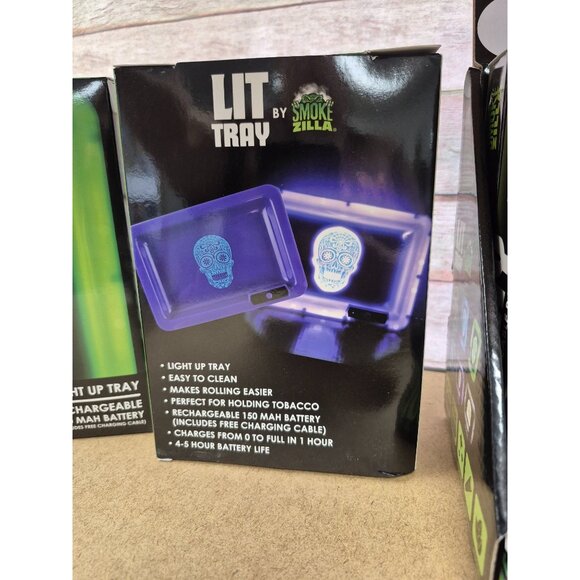 Smokezilla Lit Tray Light-Up Rechargeable Rolling Tray With Blue Skull Design Pu - Picture 2 of 6